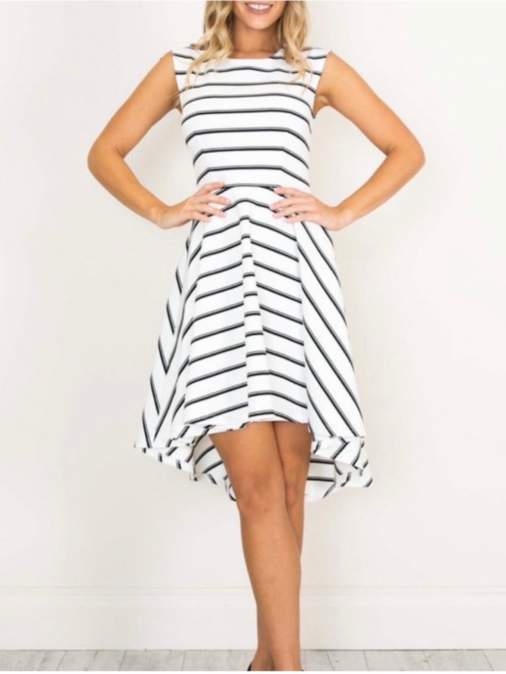 Showpo Hysteria Dress Black and White Stripes High-Low Hem
